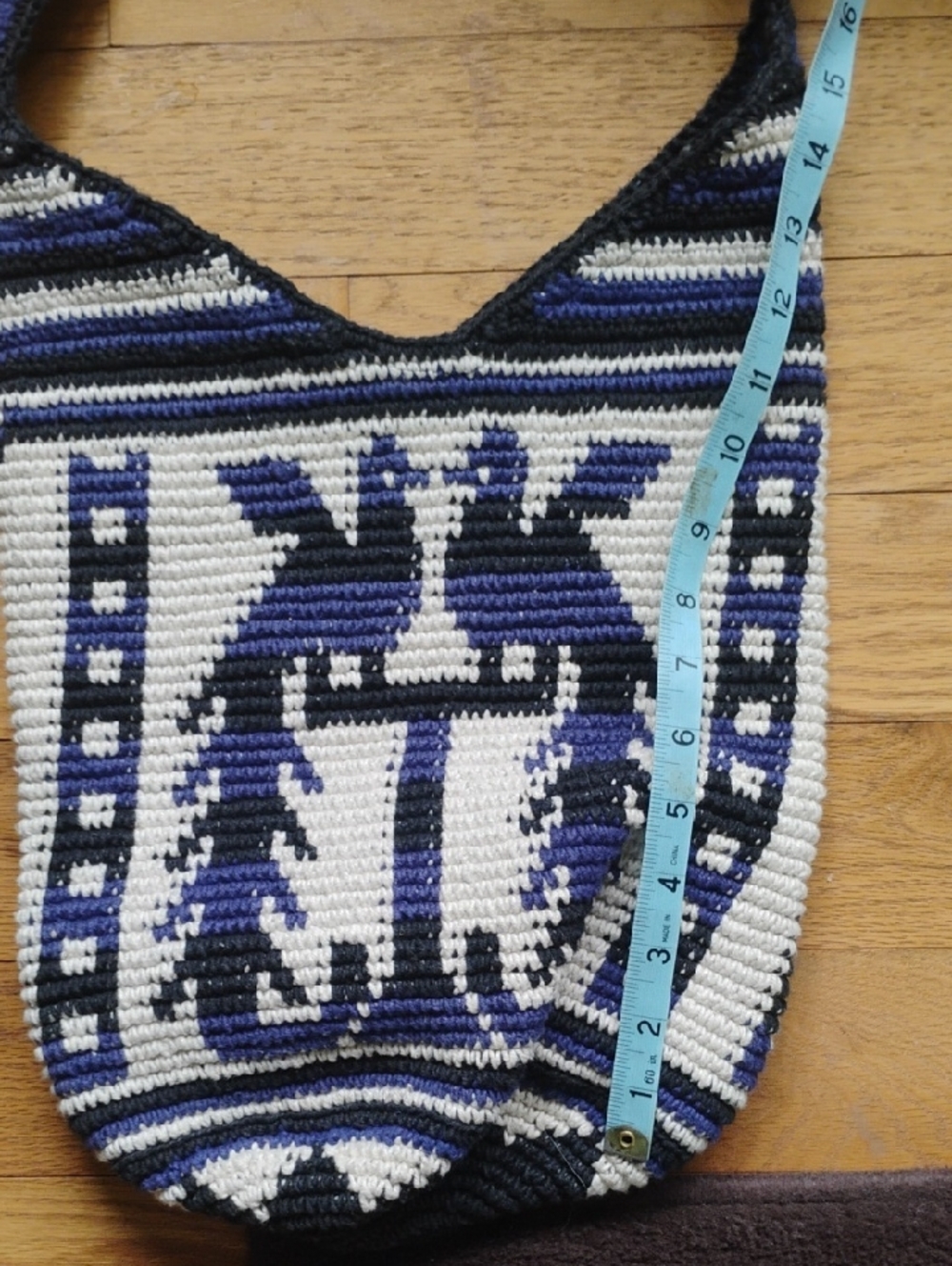 MAYAN DOUBLE HEAD EAGLE BAG BLUE & CREAM ARTISAN WOVEN Folklore Guatemalan